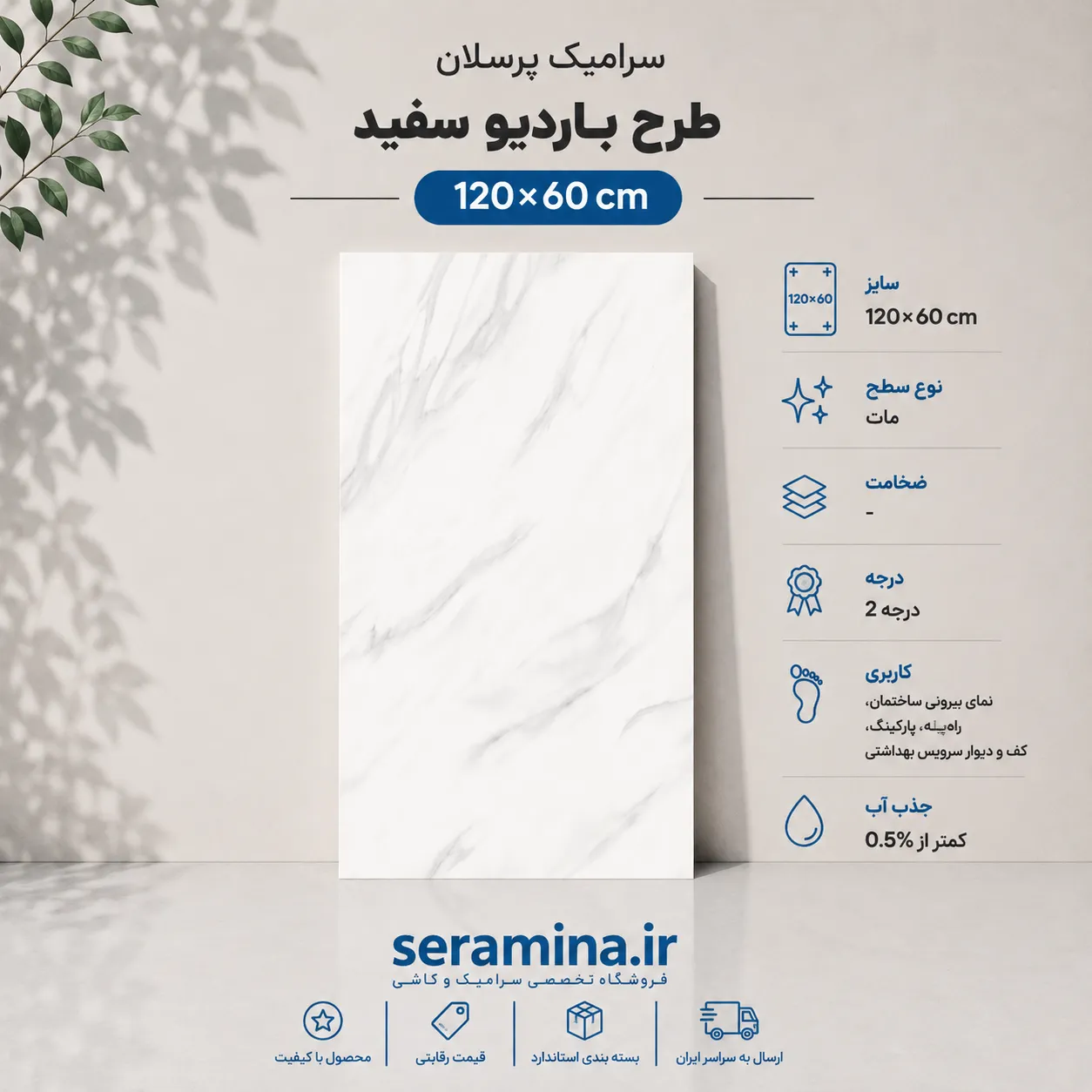 باردیو سفید 120×60